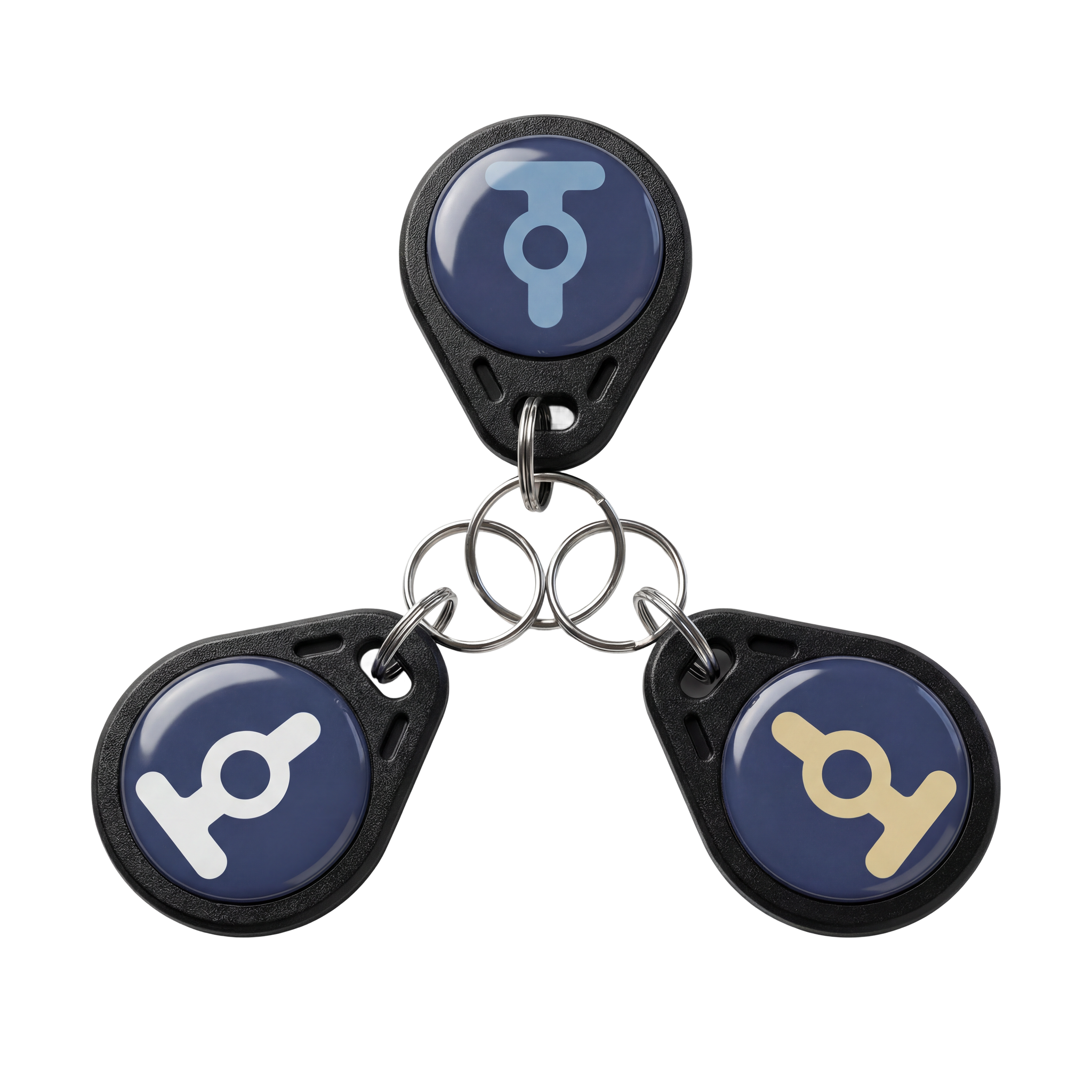 Tubular NFC tags attached to a keychain, allowing you to tap-to-track your feedings